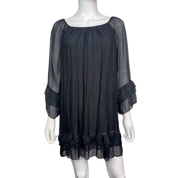 Made In Italy NT by Amati Women's O/S Black Silk Layered Flowy Boho Blouse NWT - Picture 1 of 3